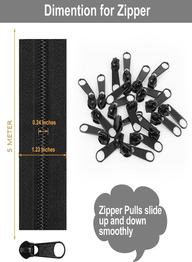 DHARMATMAJ Zipper Roll 5 Meter with 25 Zip Puller for Tailoring Stitching Sewing Craft Fashion Designing (5 Meter_Black) - Image 2